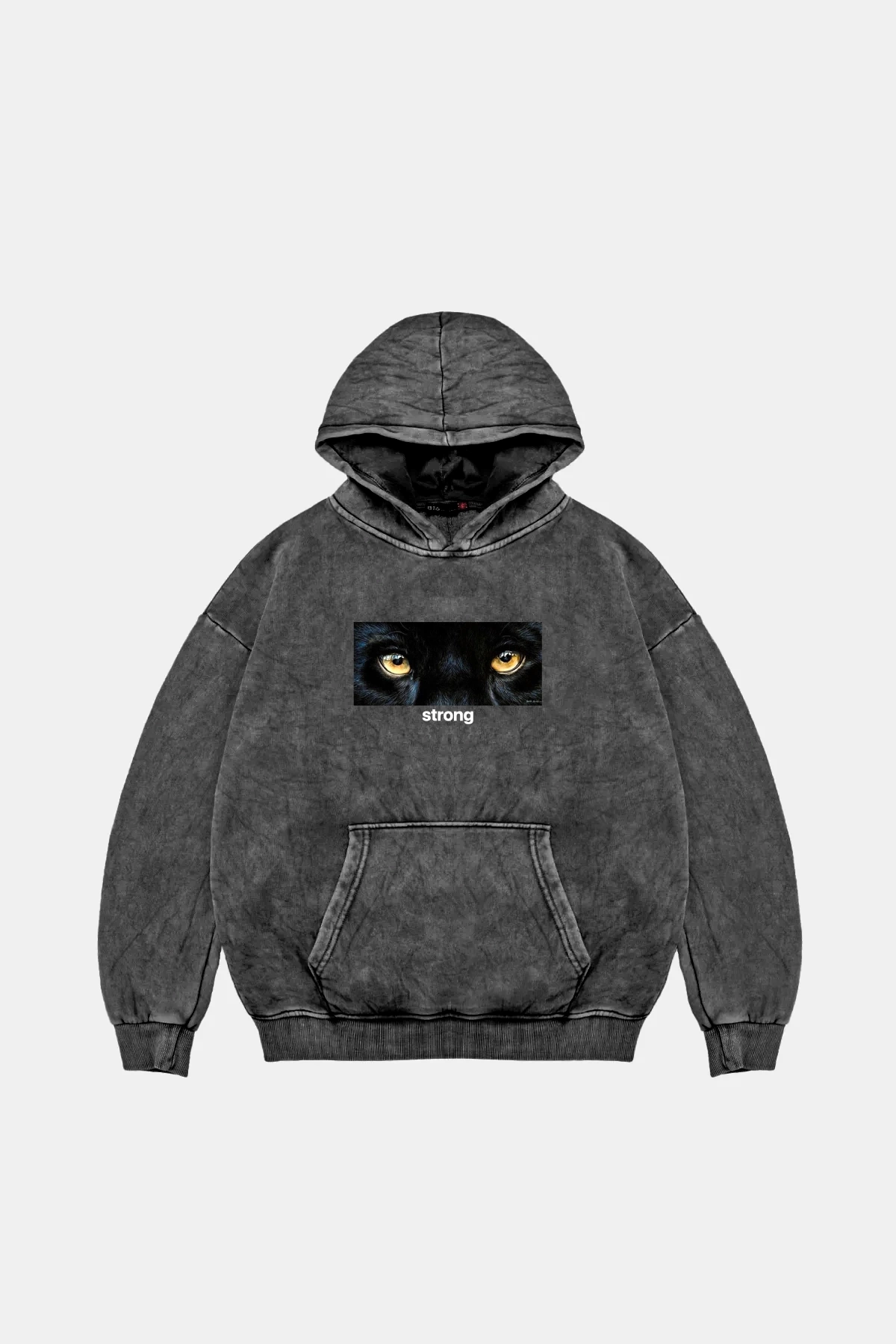 Strong Baskılı Baskılı Baskılı Oversize Unisex Premium Yıkamalı Siyah Hoodie