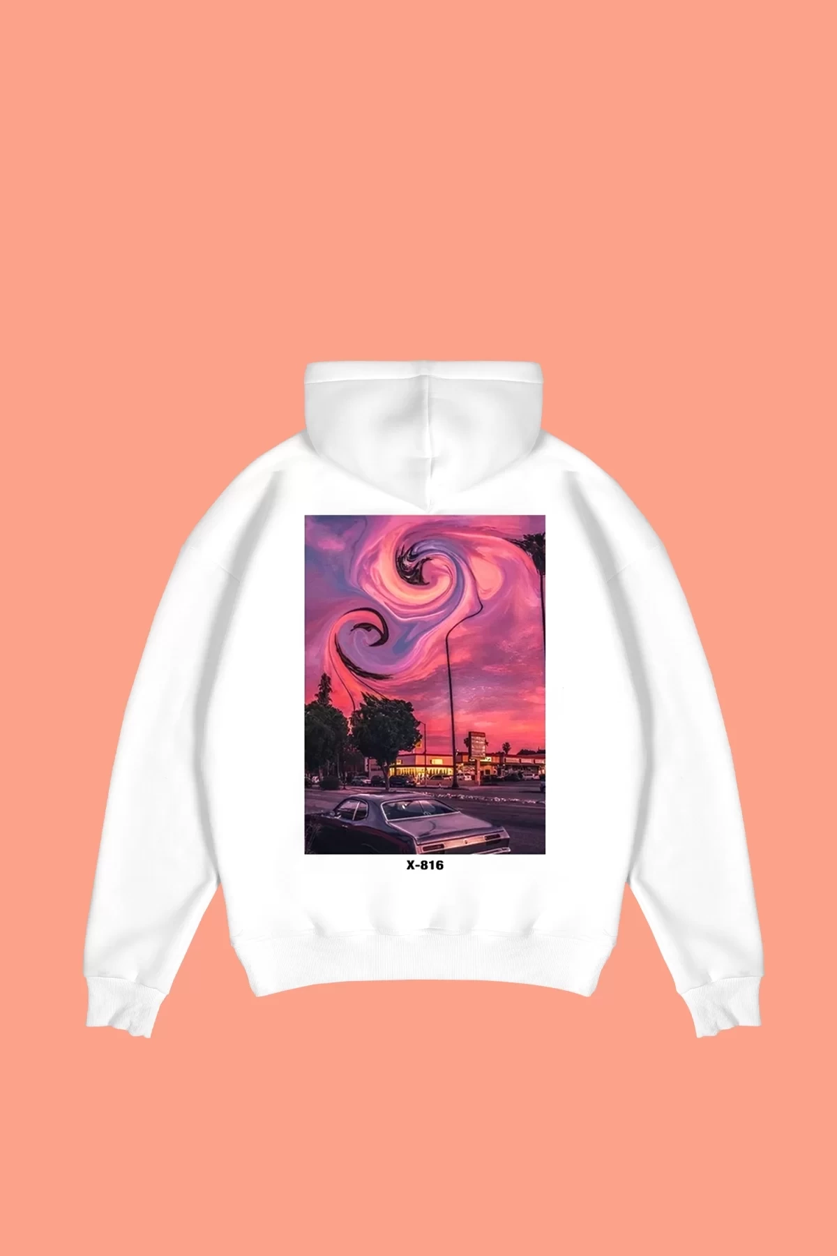 Summer Love Sırt Baskılı Oversize Unisex Beyaz Hoodie