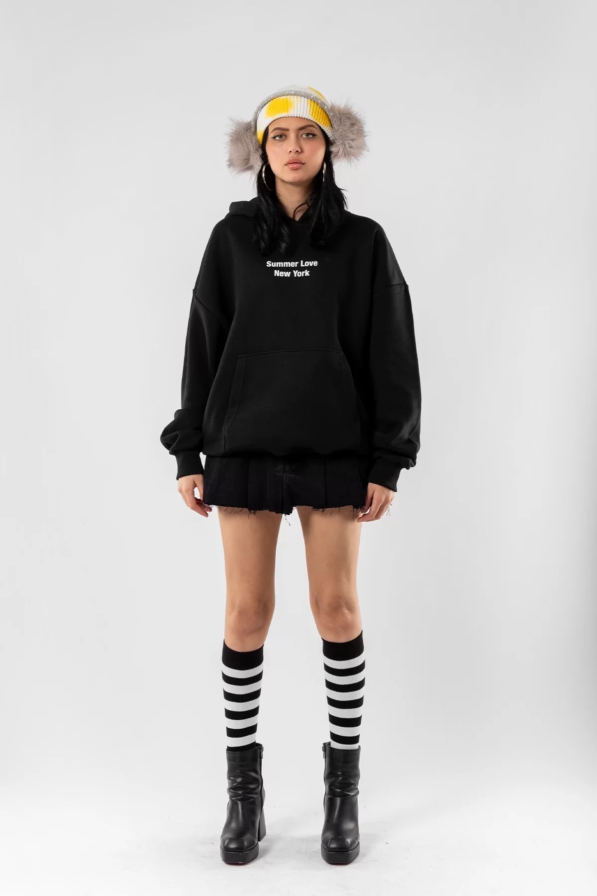 Summer Love Sırt Baskılı Oversize Unisex Siyah Hoodie