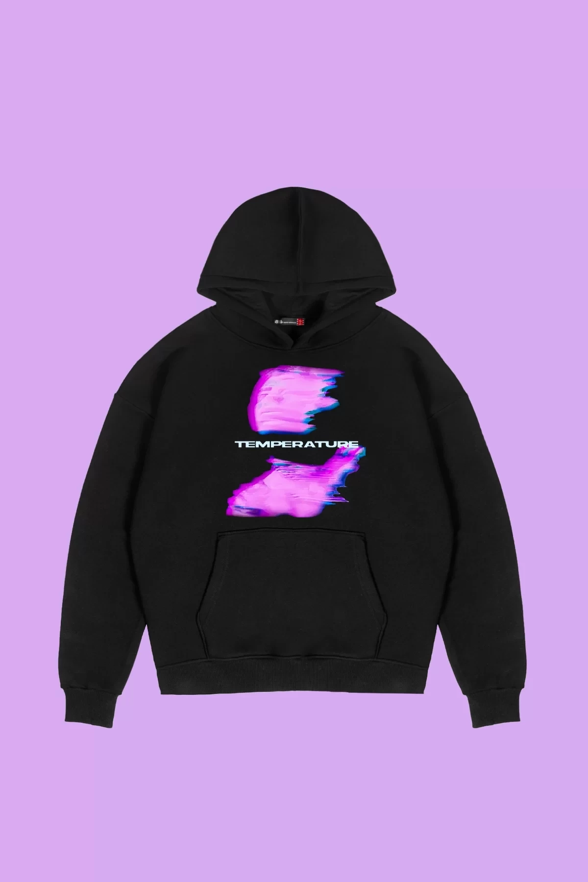 Temperature Baskılı Oversize Unisex Siyah Hoodie