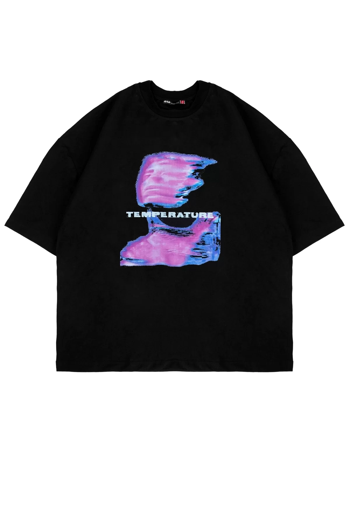 Temperature Baskılı Oversize Unisex Siyah Tshirt