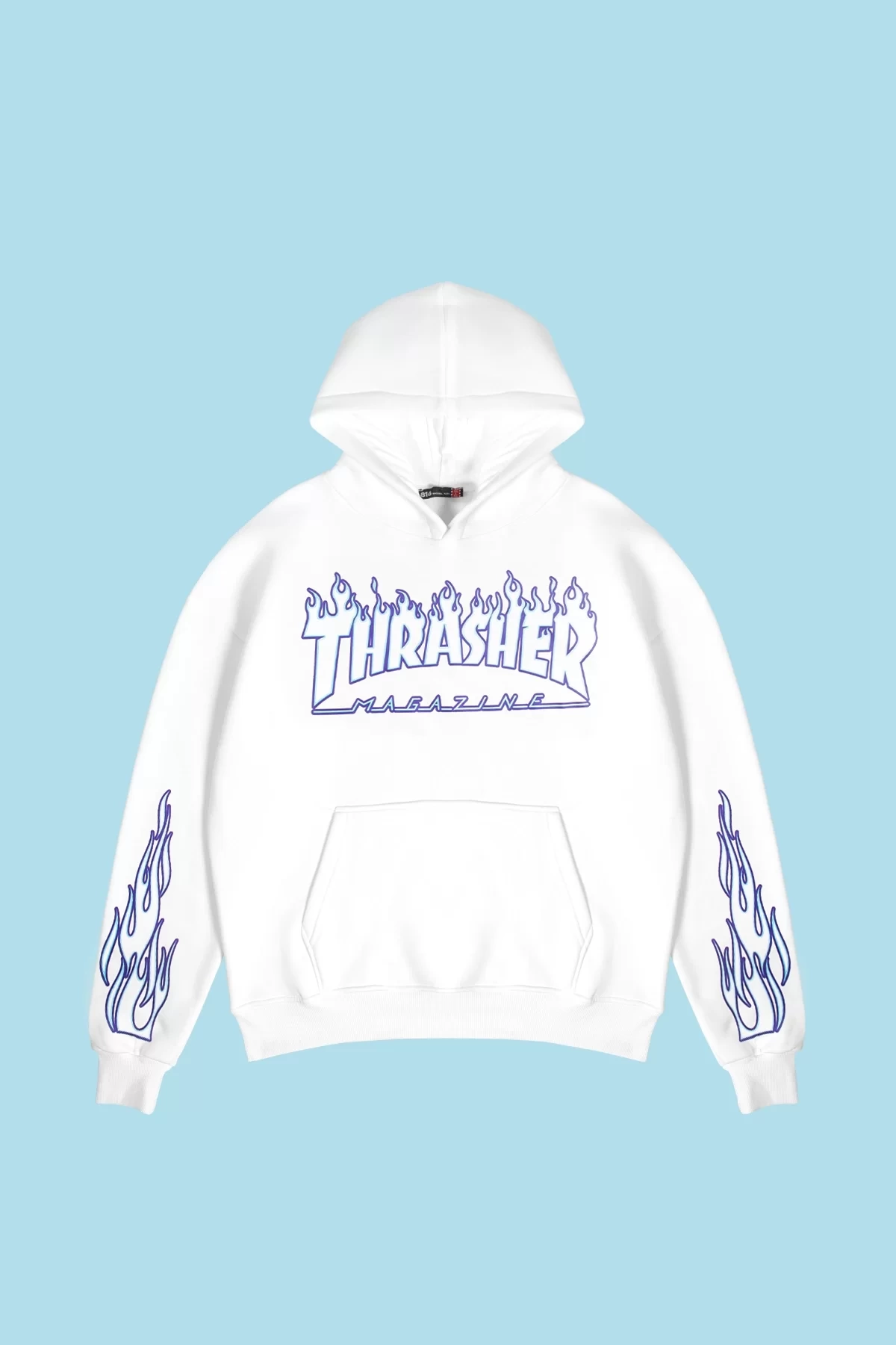 Thrasher Flam Baskılı Oversize Unisex Beyaz Hoodie