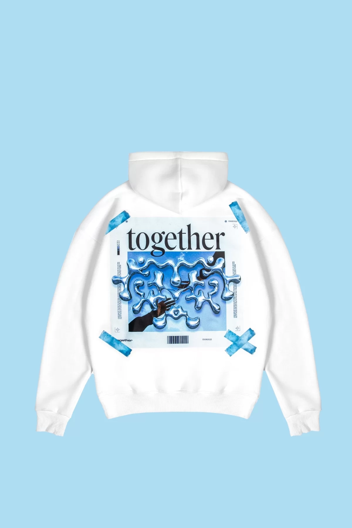 Together Baskılı Oversize Unisex Beyaz Hoodi