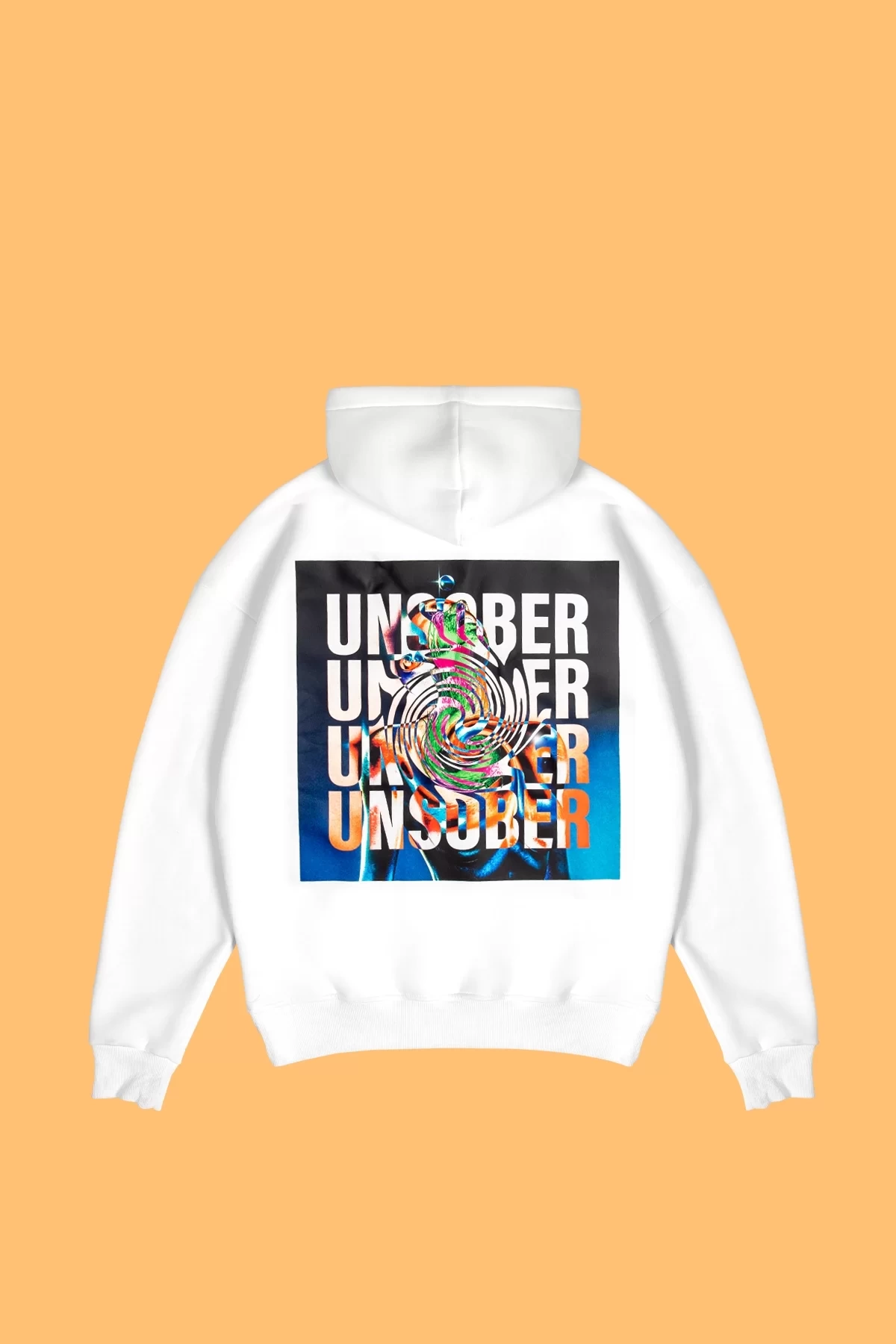 Unsober Baskılı Oversize Unisex Beyaz Hoodie