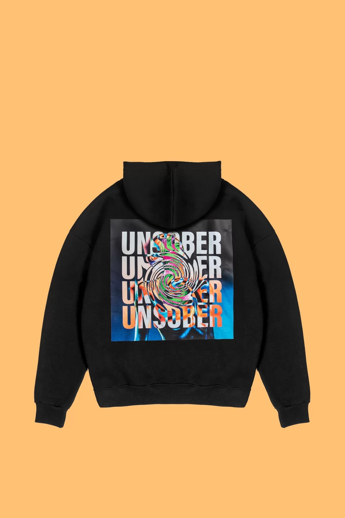 Unsober Baskılı Oversize Unisex Siyah Hoodie