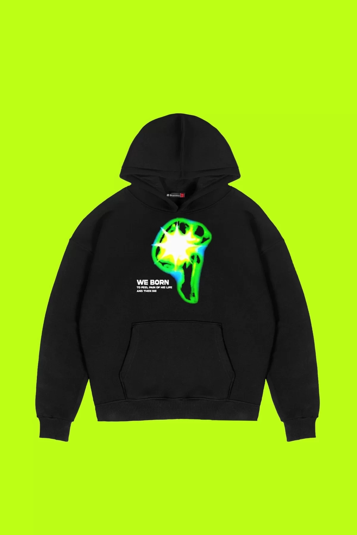 WE BORN Baskılı Oversize Unisex Siyah Hoodie