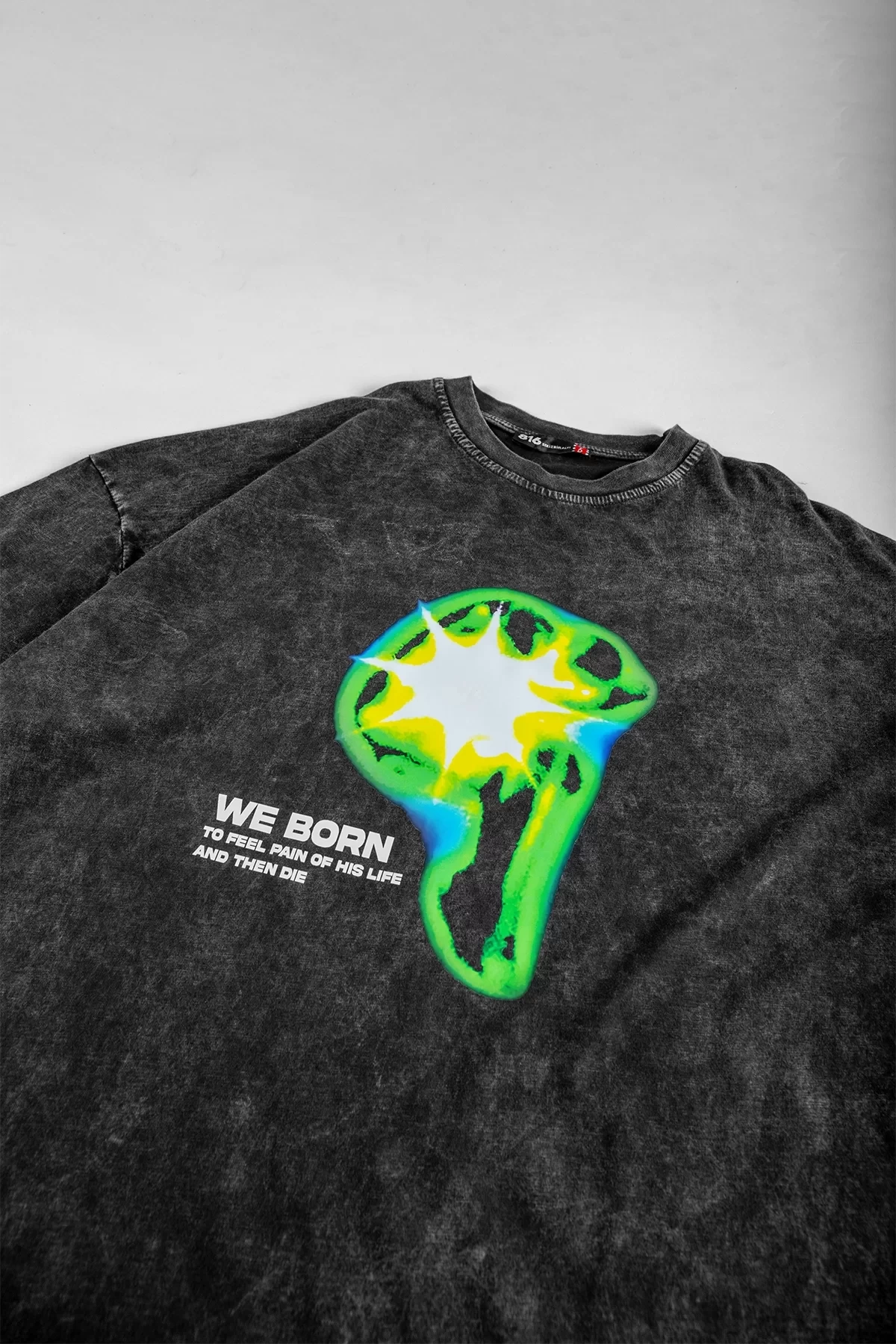 WE BORN Baskılı Yıkamalı Füme Oversize Unisex Tshirt