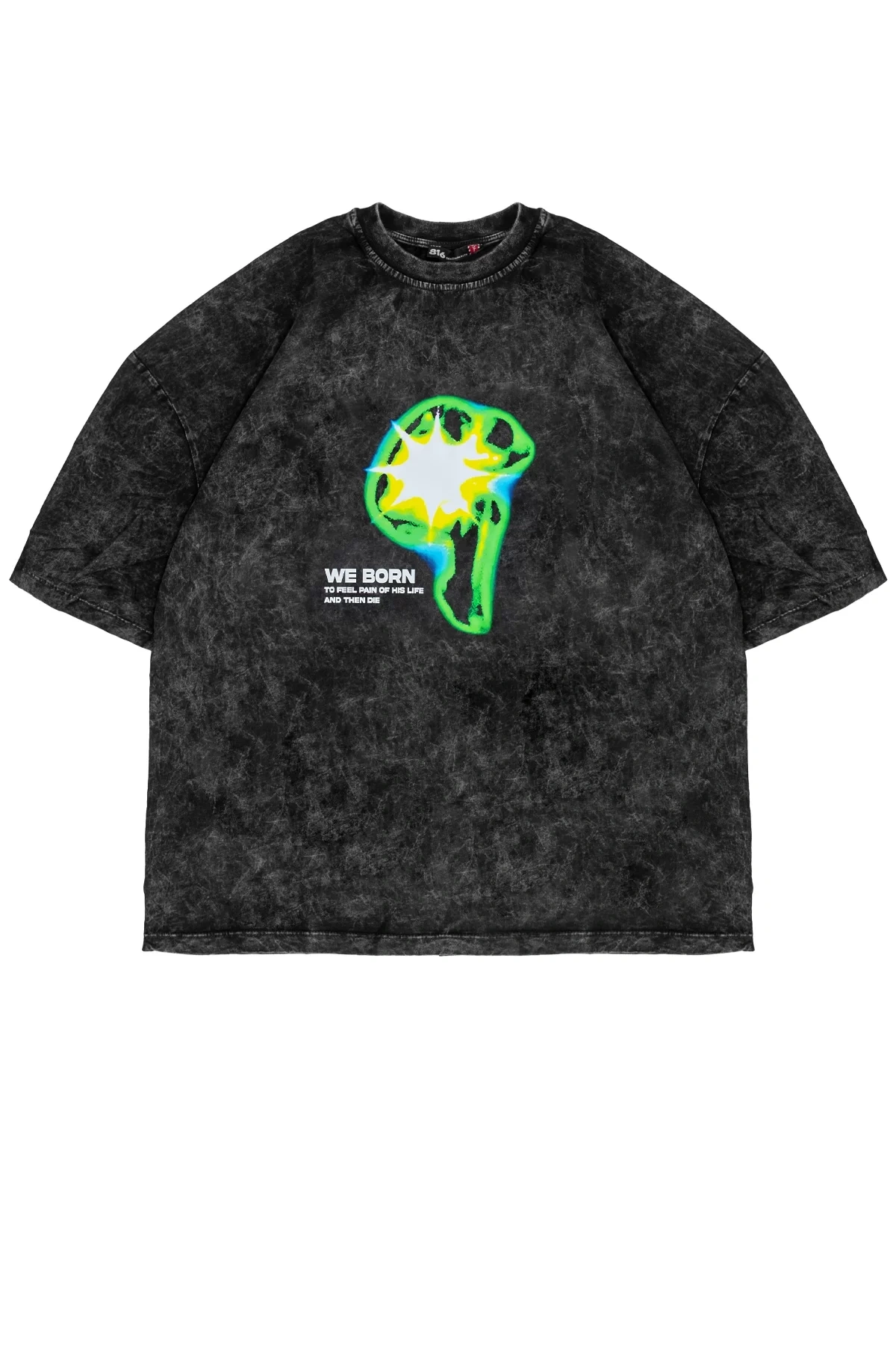 WE BORN Baskılı Yıkamalı Füme Oversize Unisex Tshirt