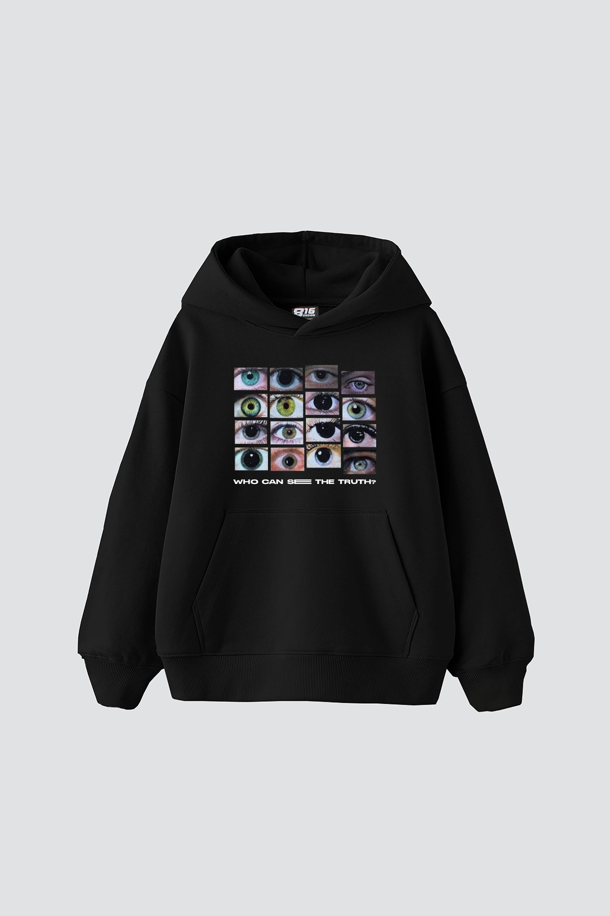 Who Can See Baskılı Baskılı Baskılı Oversize Unisex Premium Siyah Hoodie