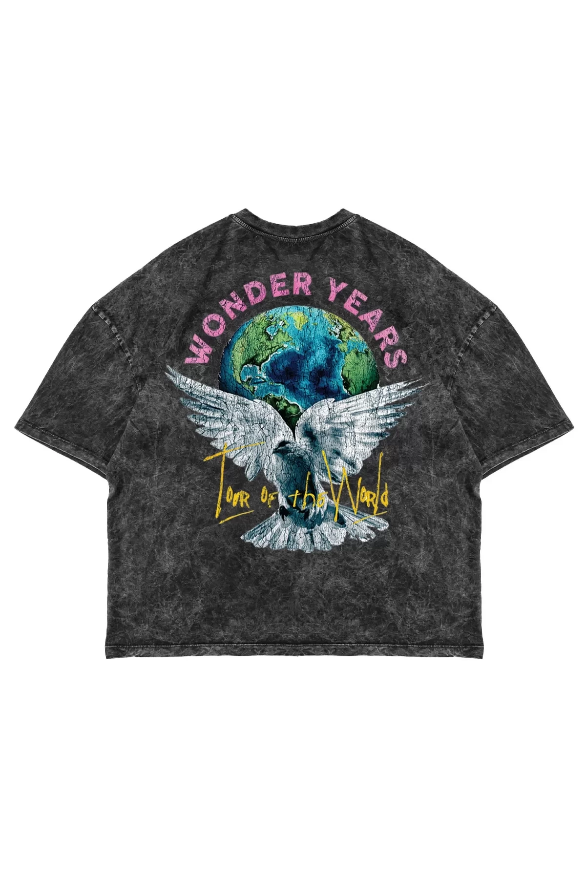 Wonder Years Baskılı Premium Oversize Unisex Yıkamalı Siyah Tshirt