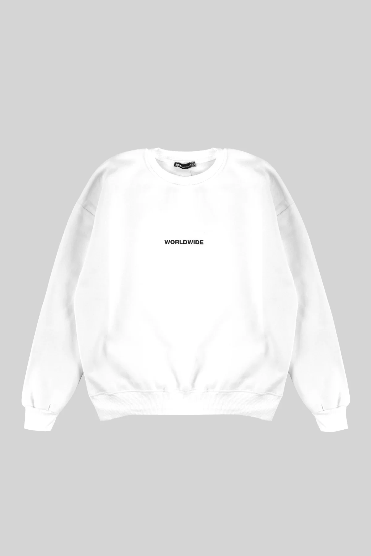 Worldwide Sırt Baskılı Kapüşonsuz Oversize Unisex Beyaz Sweatshirt