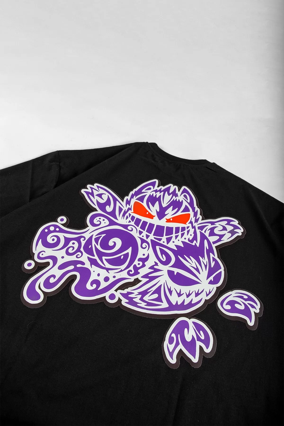 y2K Gengar Baskılı Siyah Oversize Unisex Tshirt