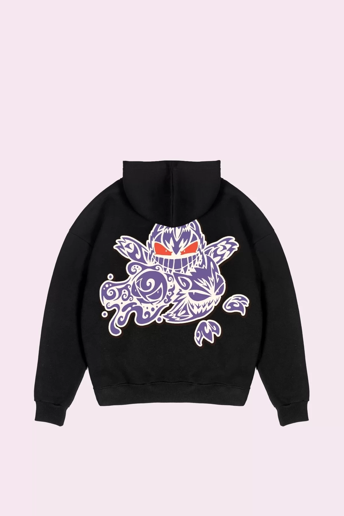 y2K Gengar Sırt Baskılı Oversize Unisex Siyah Hoodie