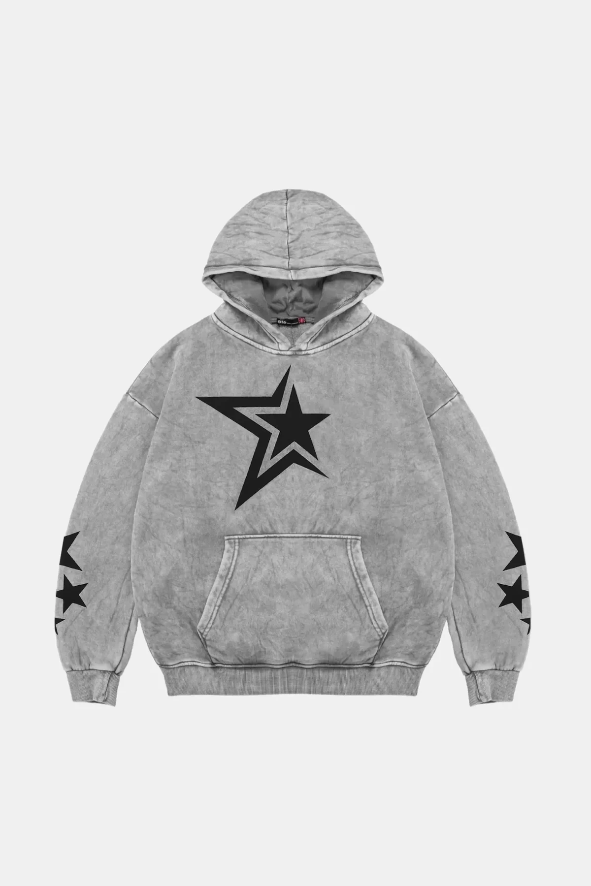 Yıkamalı Beyaz 816 Stars Baskılı Oversize Unisex Hoodie