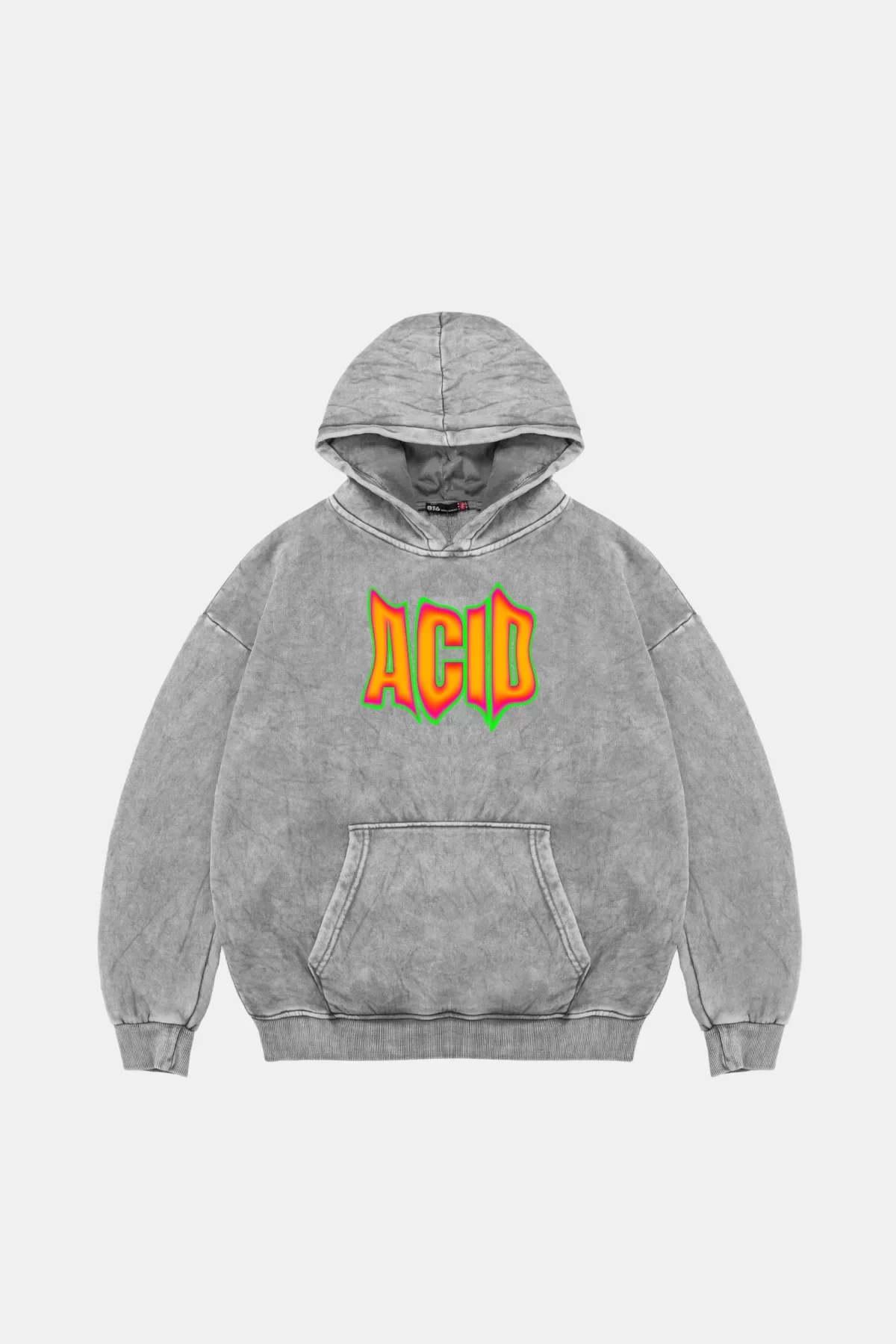 Yıkamalı Beyaz Acid Baskılı Oversize Unisex Hoodie