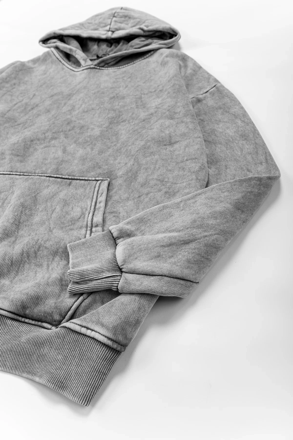 Yıkamalı Beyaz Basic Oversize Unisex Hoodie