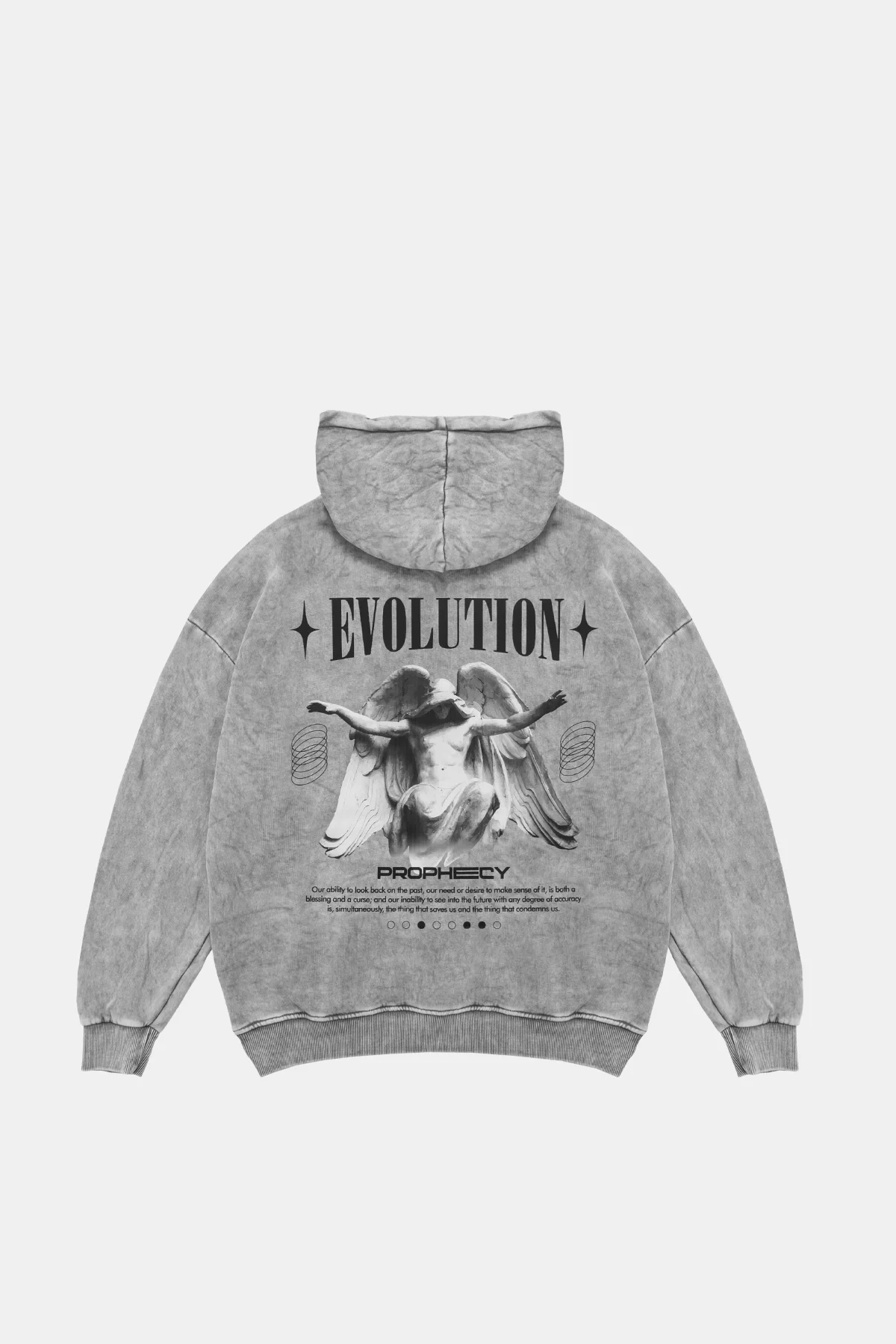 Yıkamalı Beyaz Evolution Baskılı Oversize Unisex Kapüşonlu Hoodie