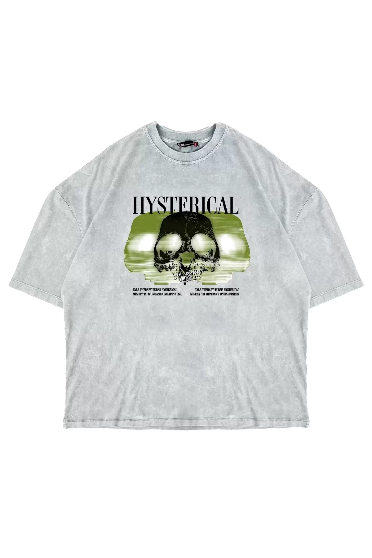 Yıkamalı Beyaz Hysterıcal Baskılı Oversize Unisex Tshirt