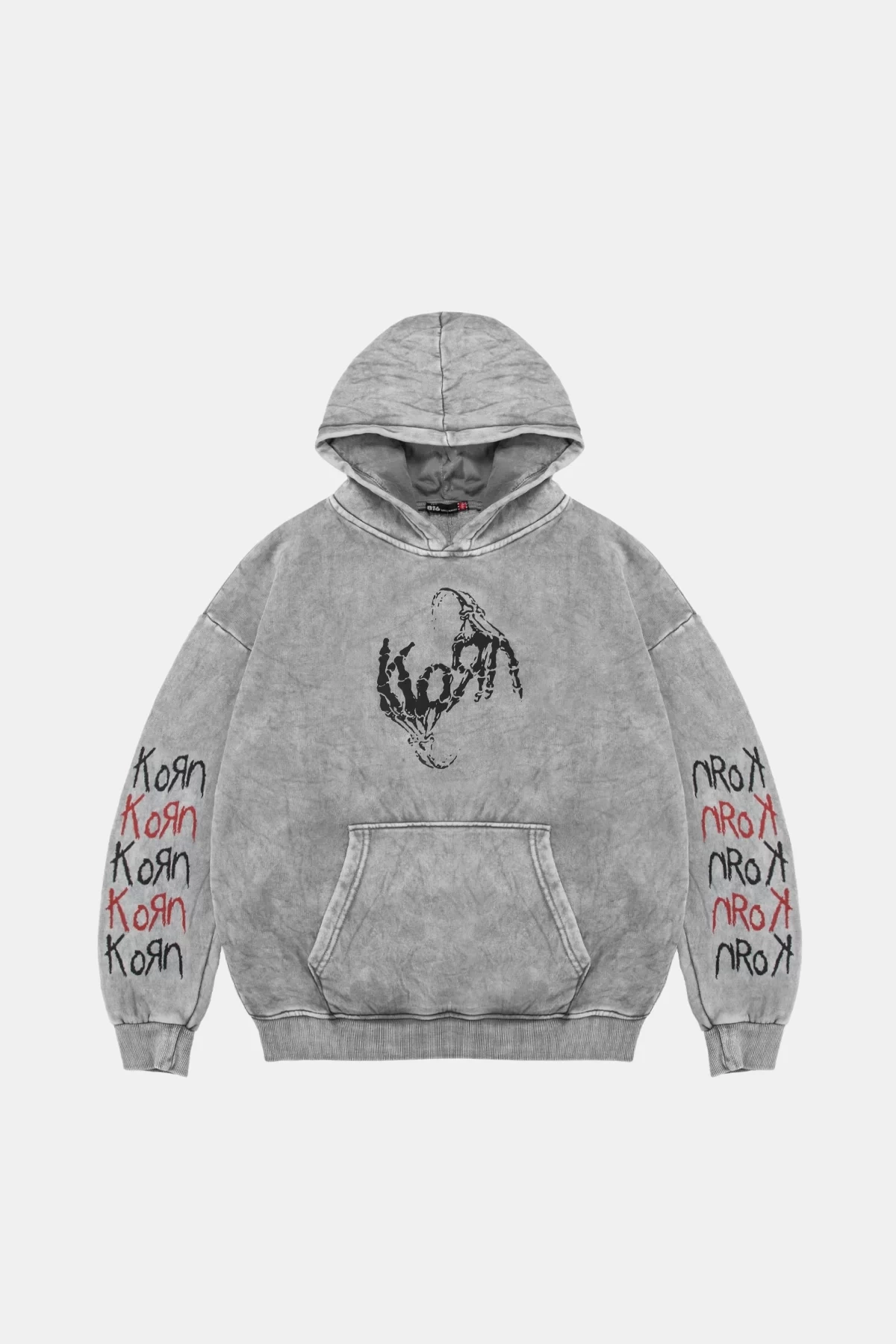 Yıkamalı Beyaz Korn Baskılı Oversize Unisex Hoodie