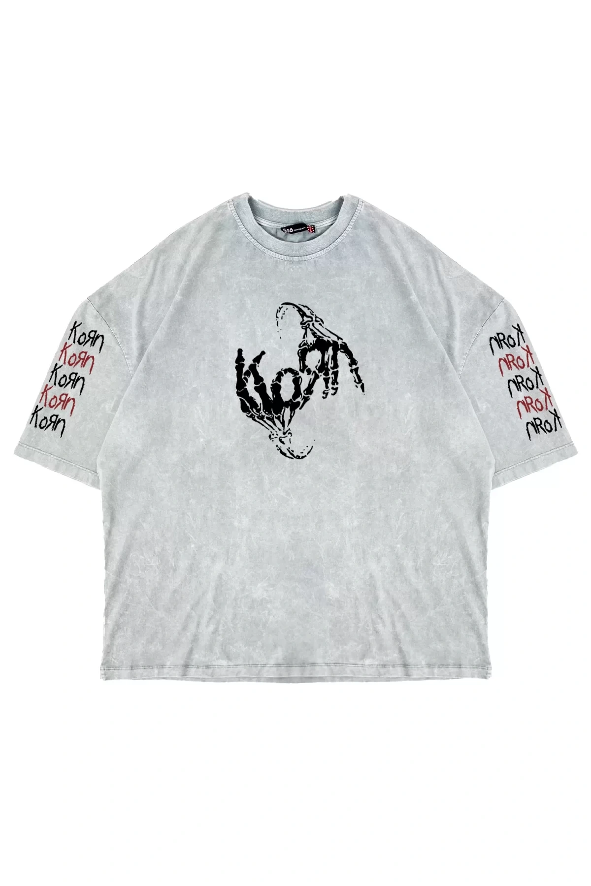 Yıkamalı Beyaz Korn Sırt Baskılı Oversize Unisex Tshirt