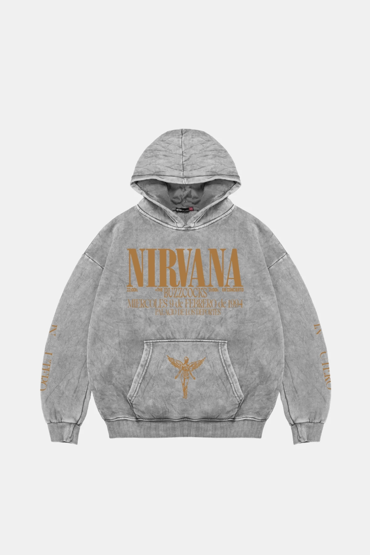 Yıkamalı Beyaz Nirvana Sırt Baskılı Unisex Oversize Hoodie