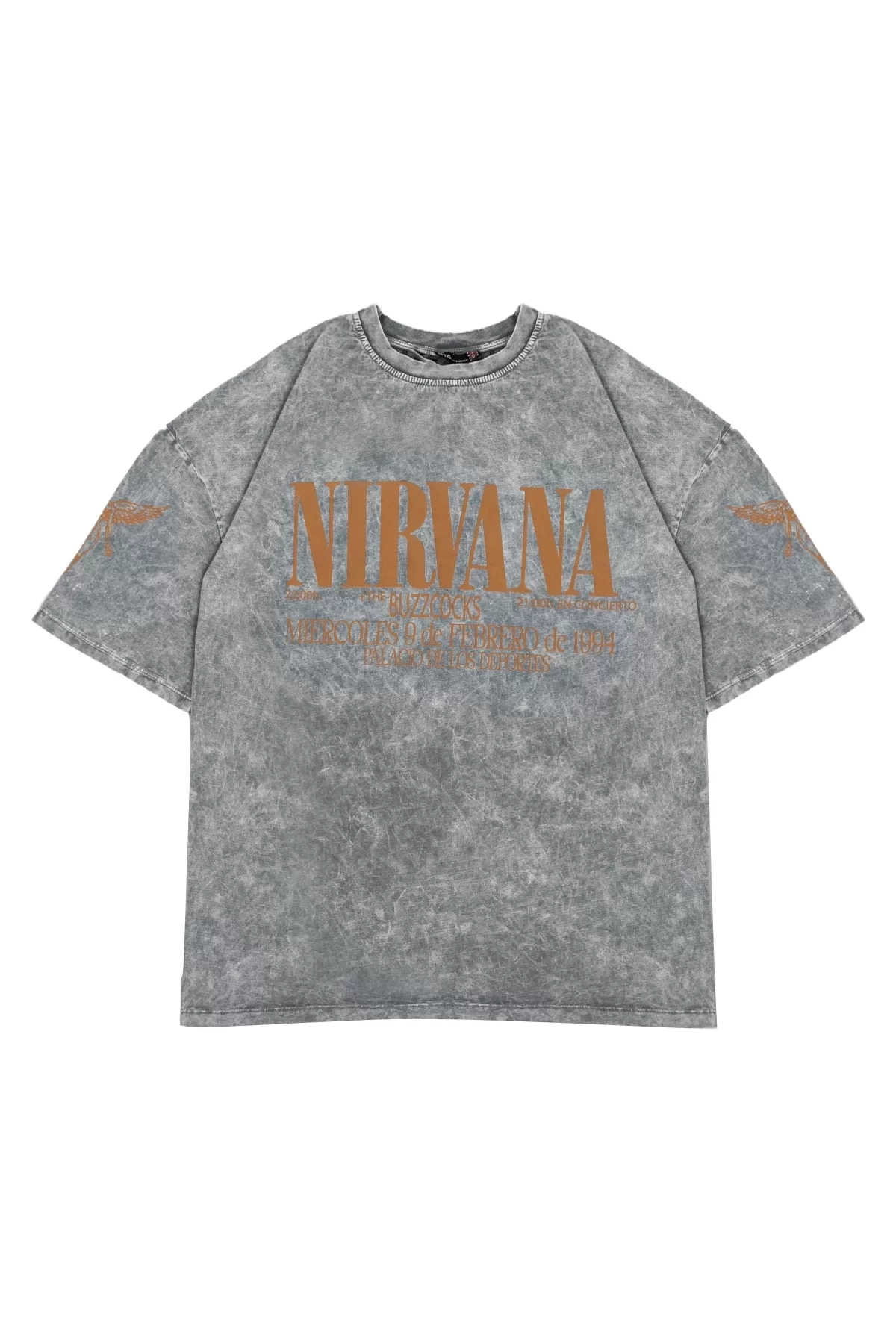 Yıkamalı Beyaz Nirvana Sırt Baskılı Unisex Oversize Tshirt