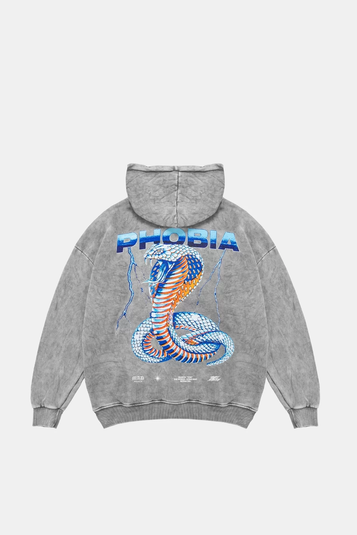 Yıkamalı Beyaz Phobia Sırt Baskılı Unisex Oversize Hoodie