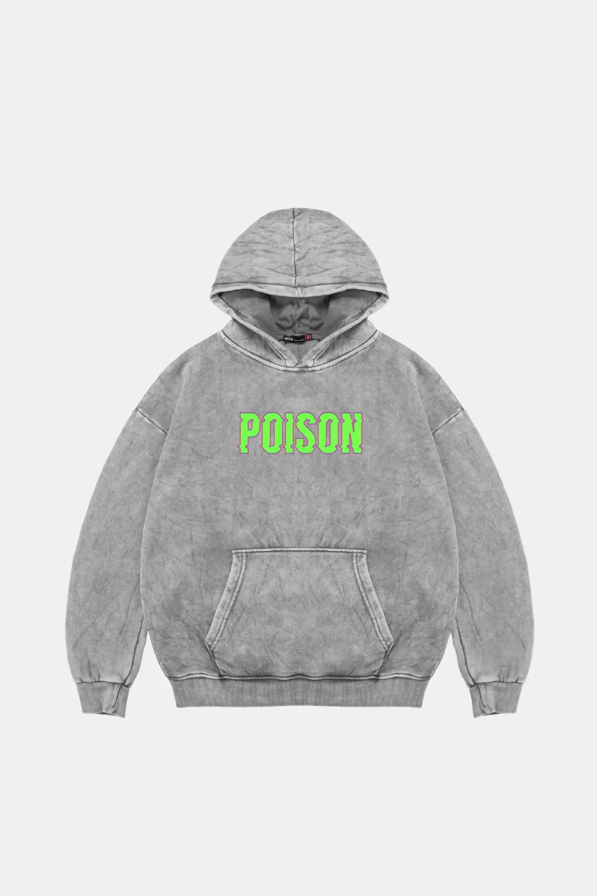 Yıkamalı Beyaz Poison Baskılı Oversize Unisex Hoodie