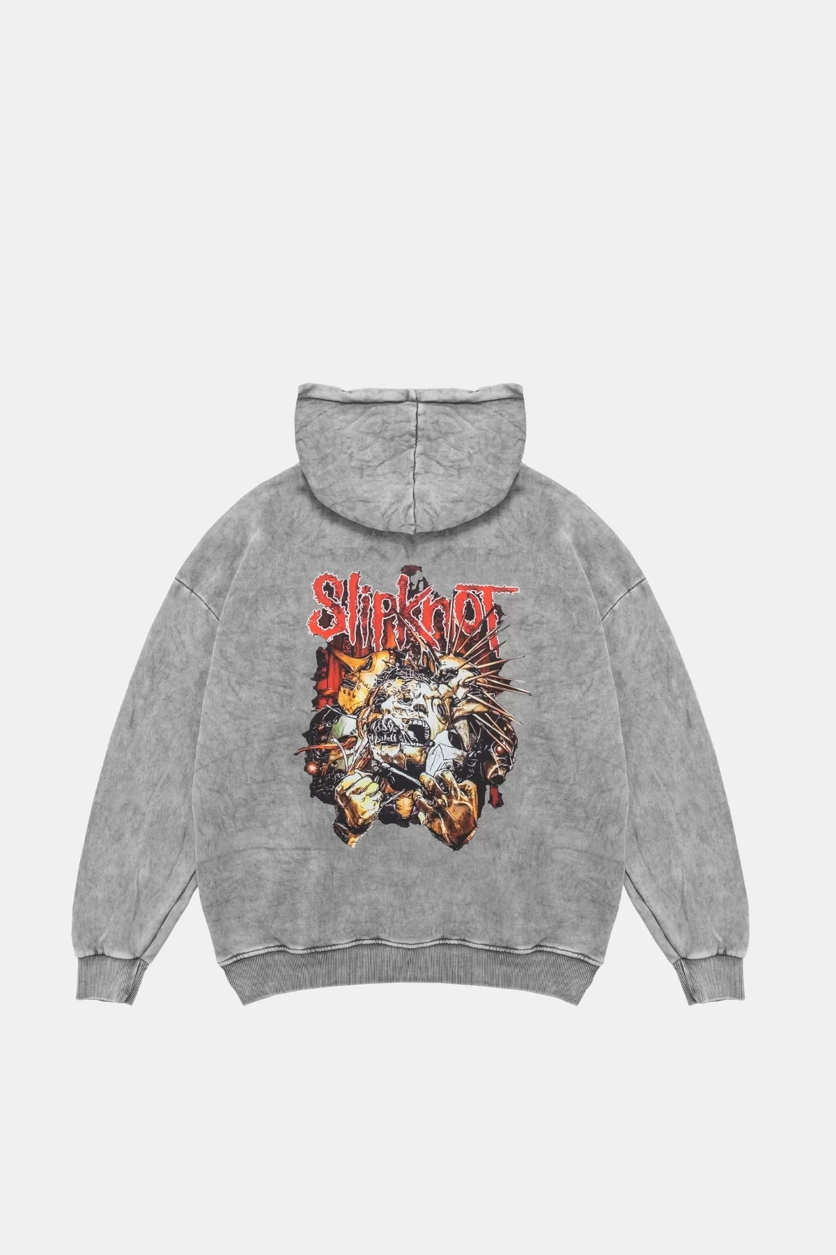 Yıkamalı Beyaz Slipknot Sırt Baskılı Oversize Unisex Hoodie