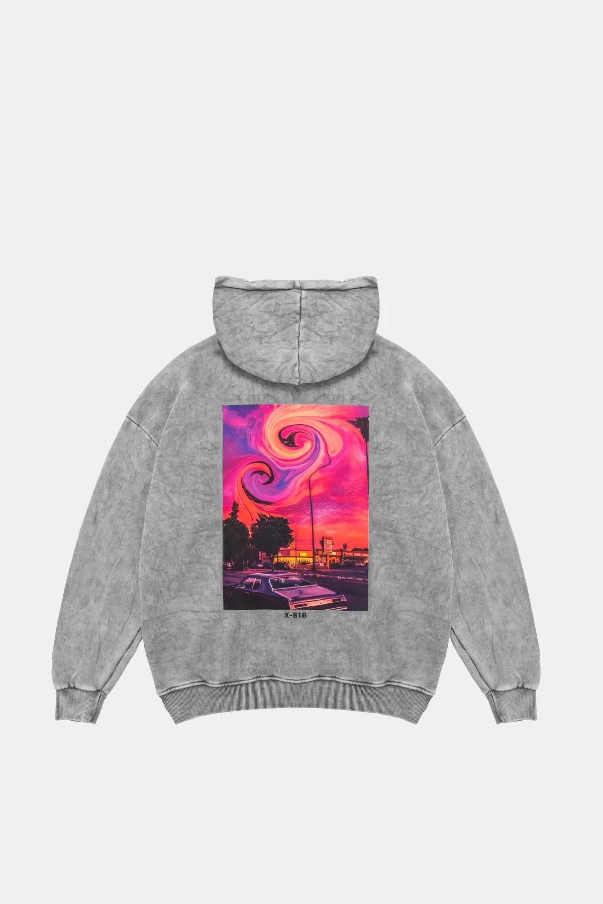 Yıkamalı Beyaz Summer Love Sırt Baskılı Oversize Unisex Hoodie