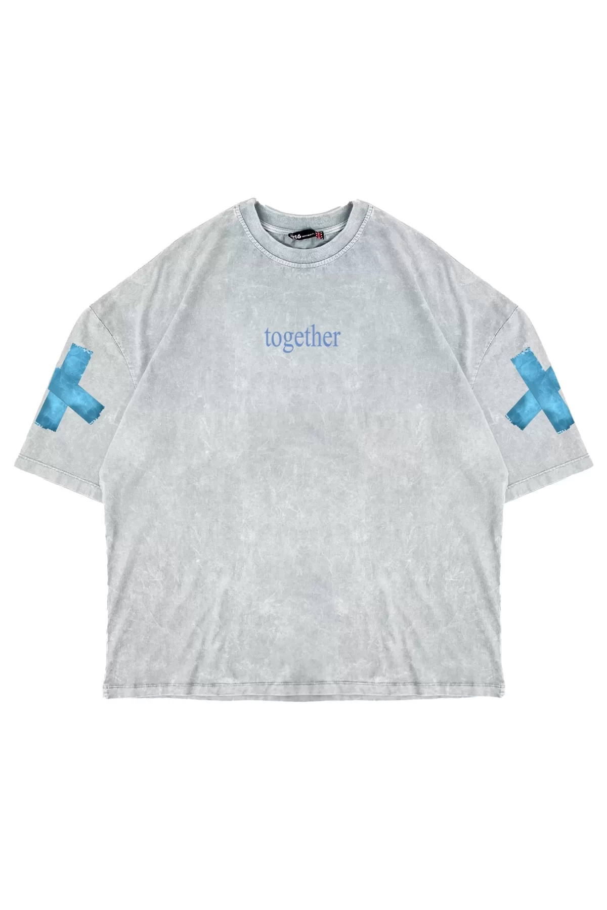 Yıkamalı Beyaz Together Sırt Baskılı Oversize Unisex Tshirt