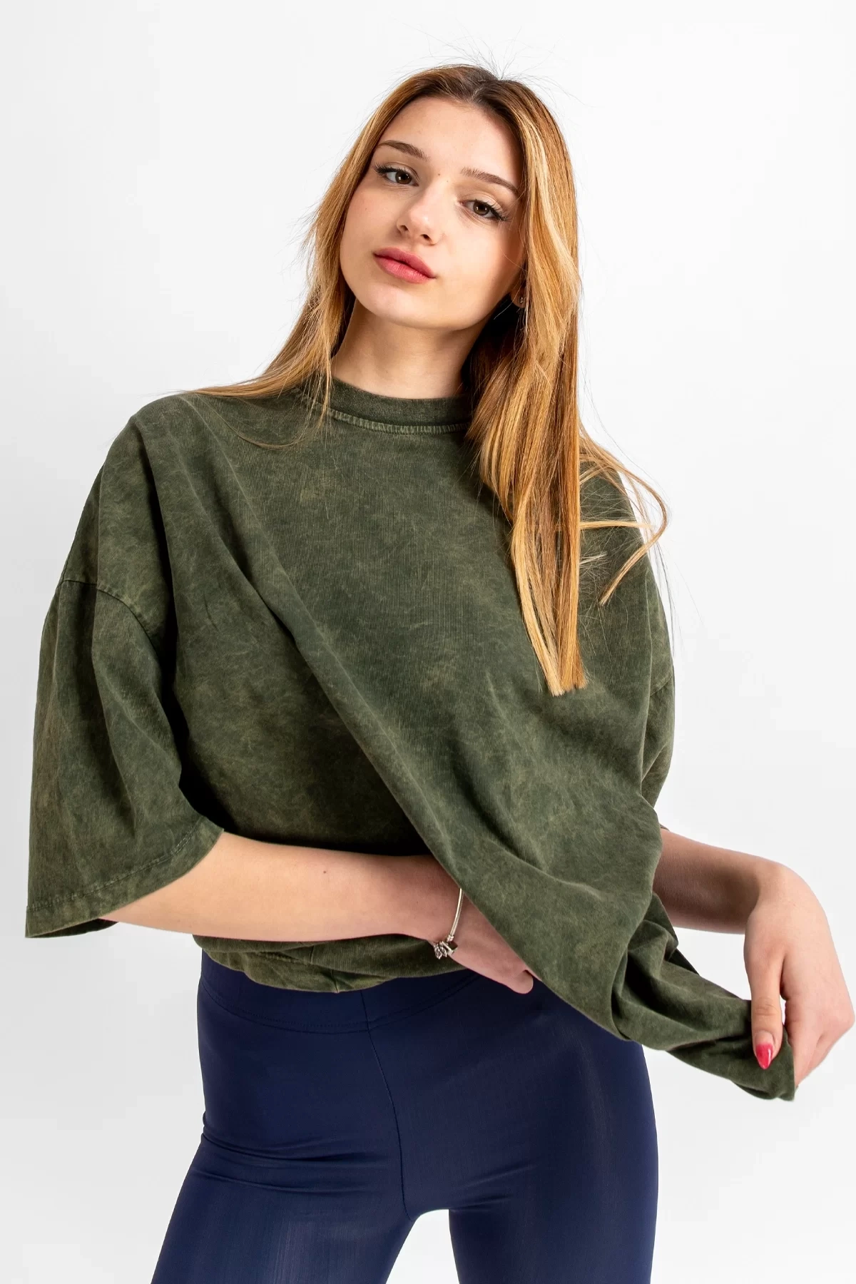 Yıkamalı Haki Basic Oversize Unisex Tshirt