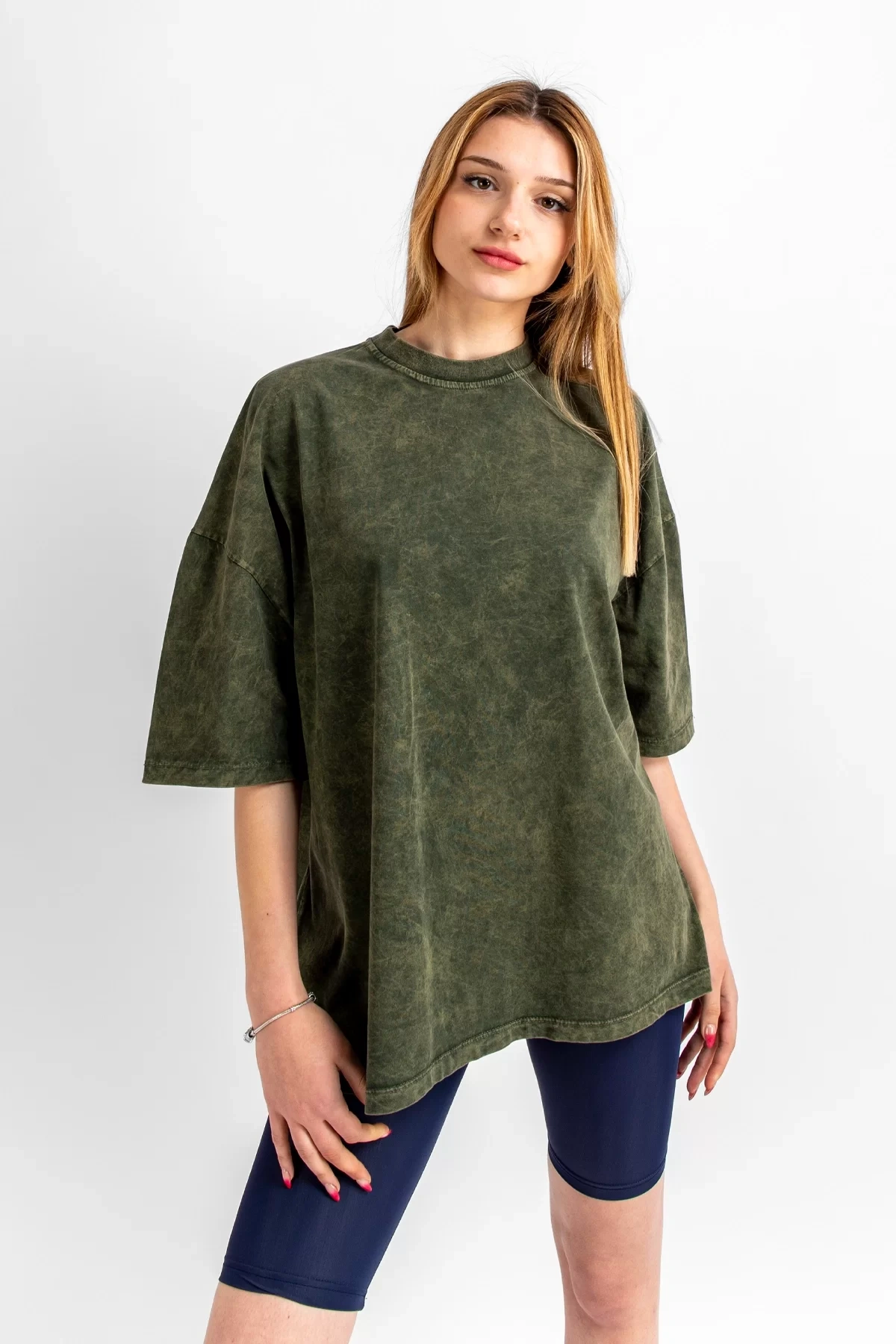 Yıkamalı Haki Basic Oversize Unisex Tshirt