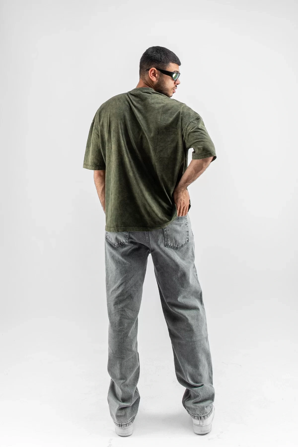 Yıkamalı Haki Basic Oversize Unisex Tshirt