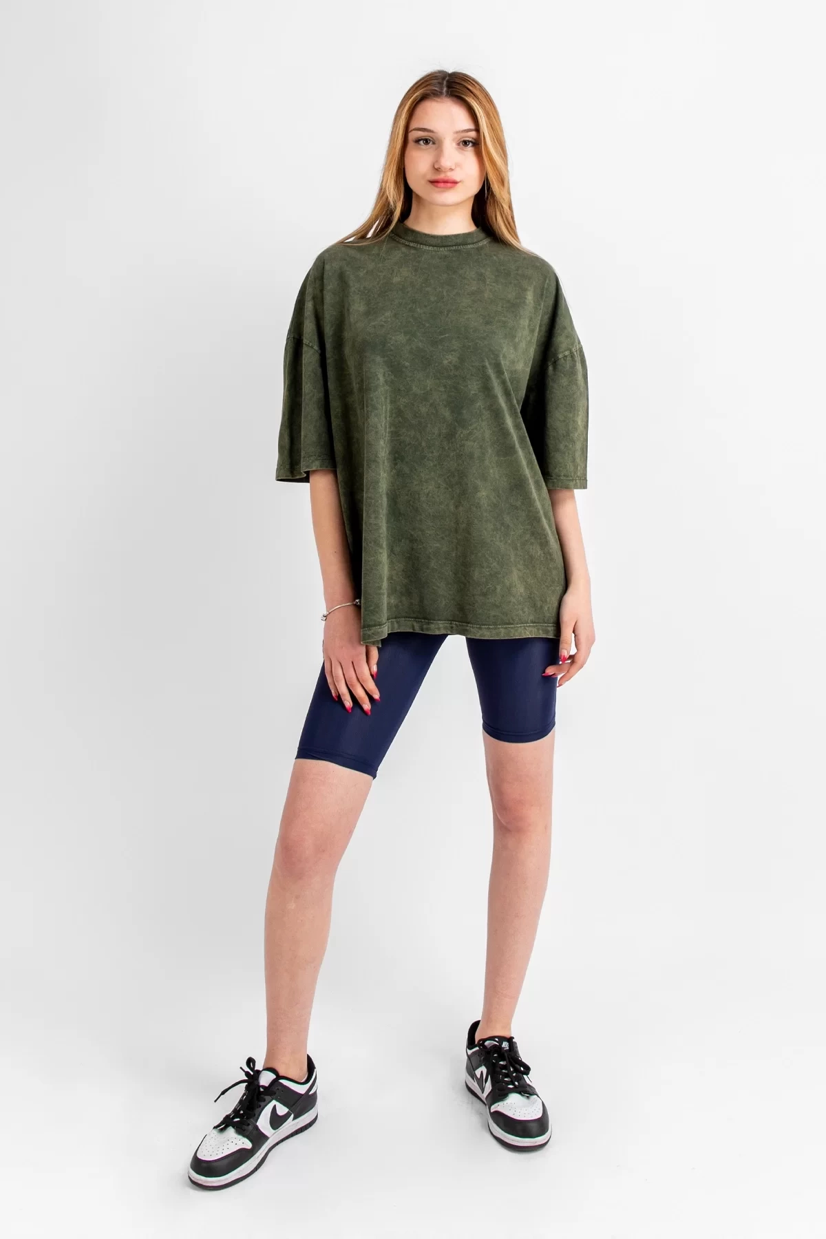 Yıkamalı Haki Basic Oversize Unisex Tshirt