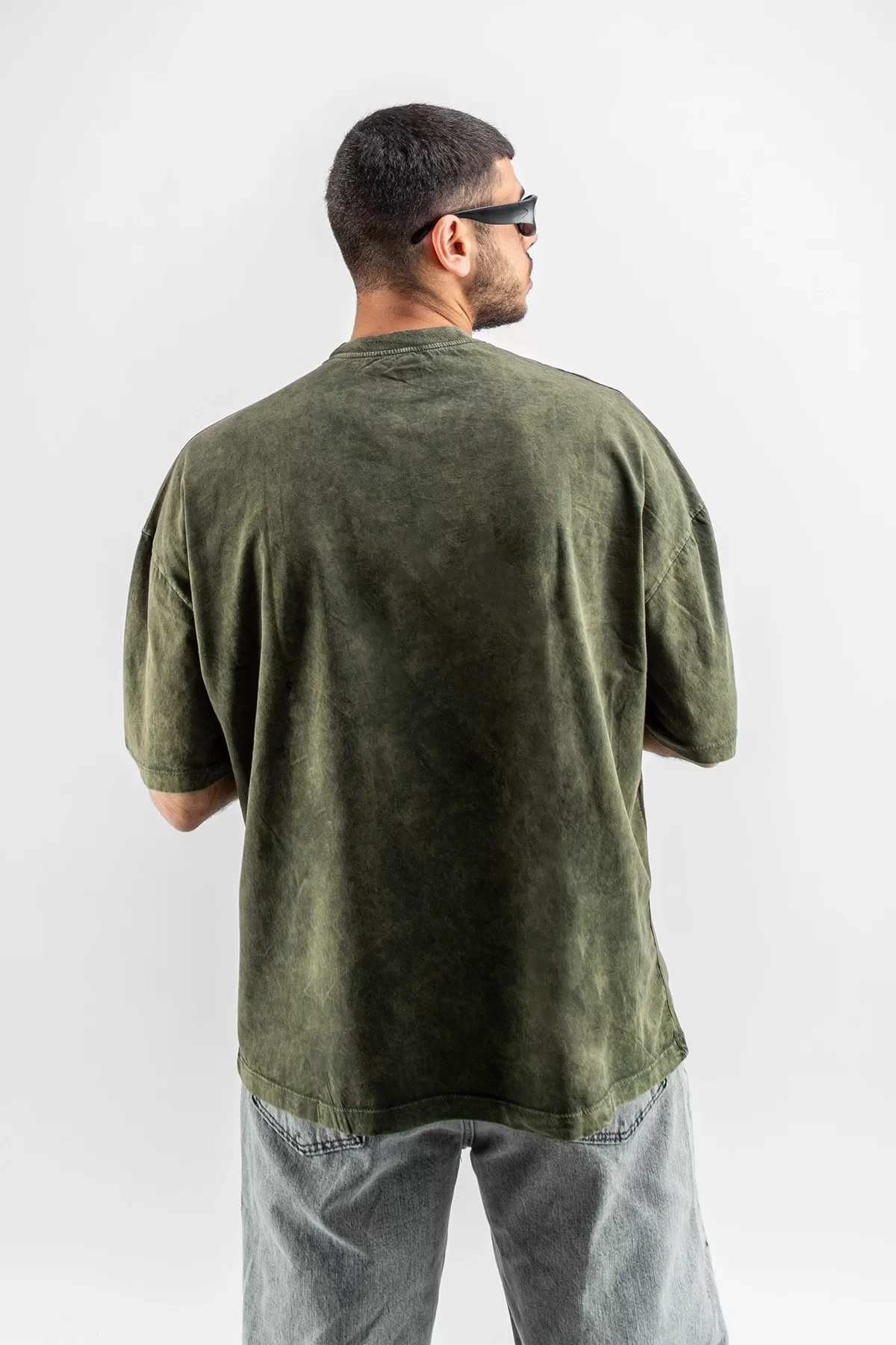Yıkamalı Haki Basic Oversize Unisex Tshirt