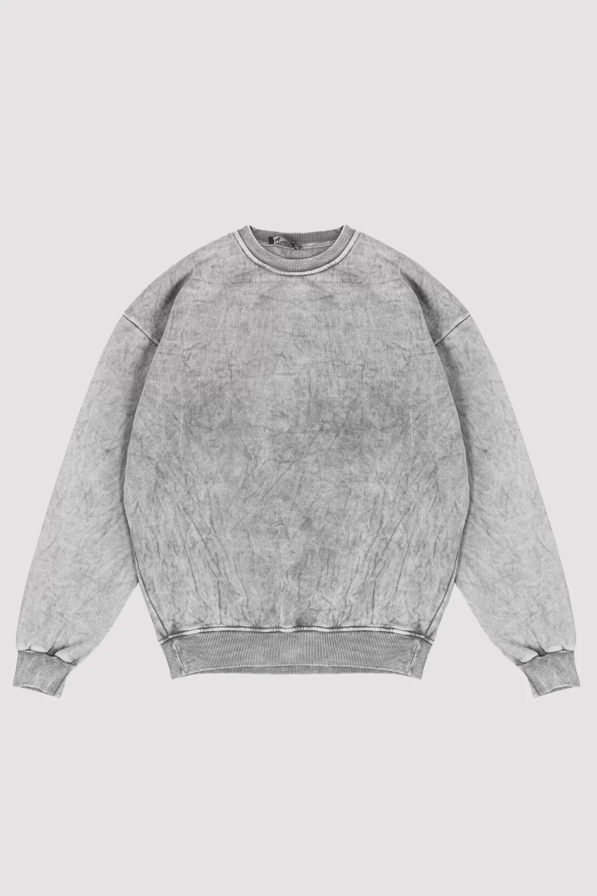 Yıkamalı Kapüşonsuz Basic Oversize Unisex Beyaz Sweatshirt