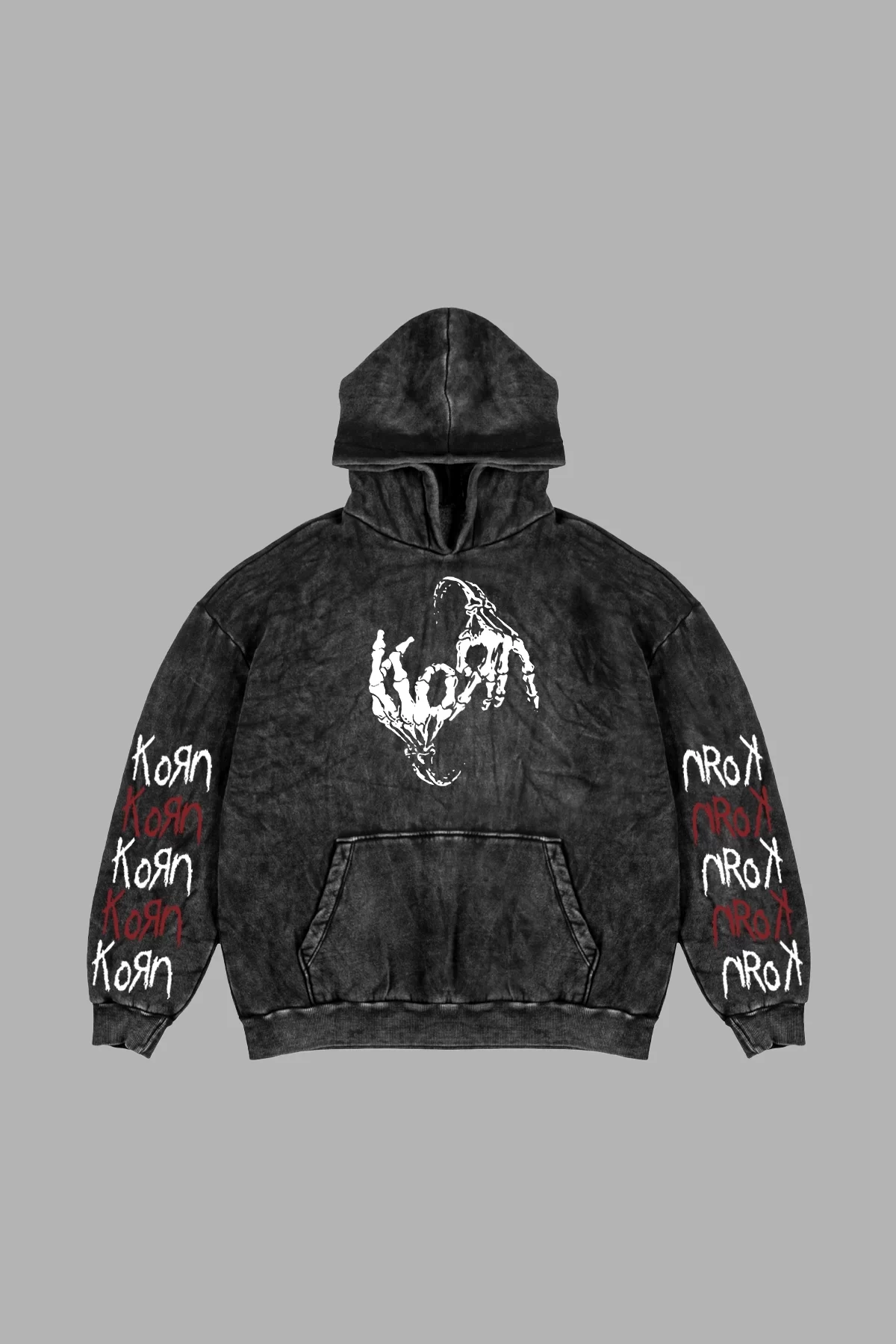 Yıkamalı Korn Baskılı Oversize Unisex Füme Hoodie