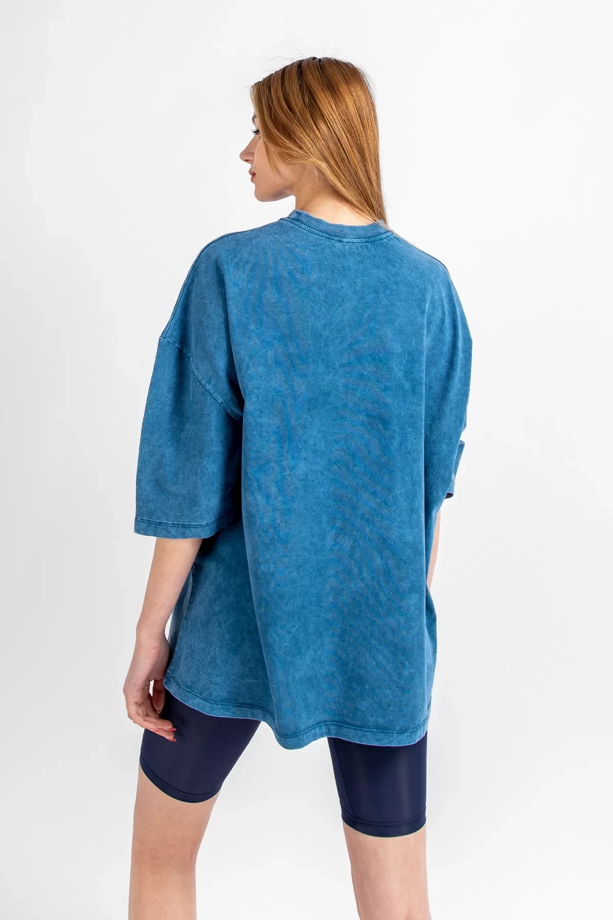 Yıkamalı Mavi Basic Oversize Unisex Tshirt