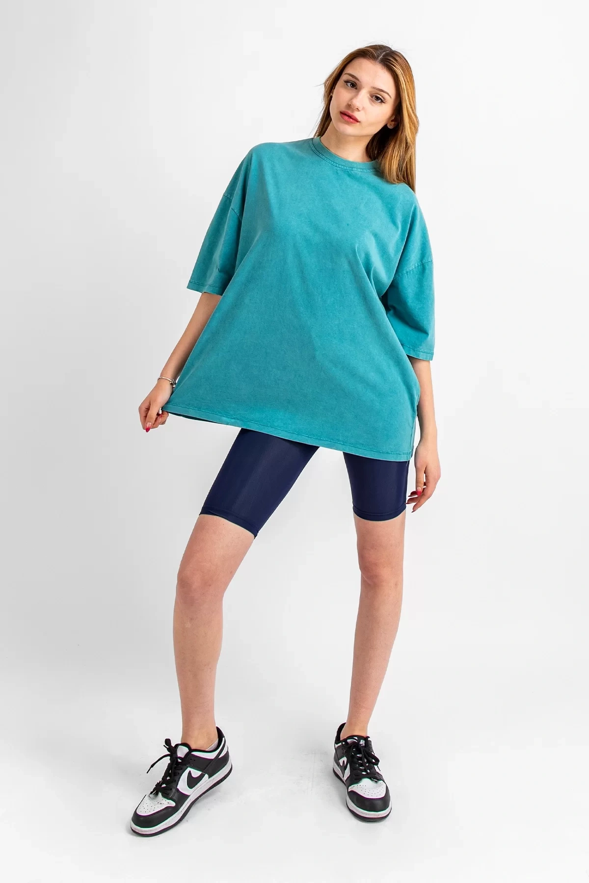 Yıkamalı Mint Yeşili Basic Oversize Unisex Tshirt