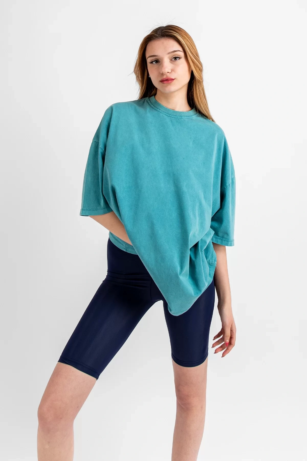 Yıkamalı Mint Yeşili Basic Oversize Unisex Tshirt