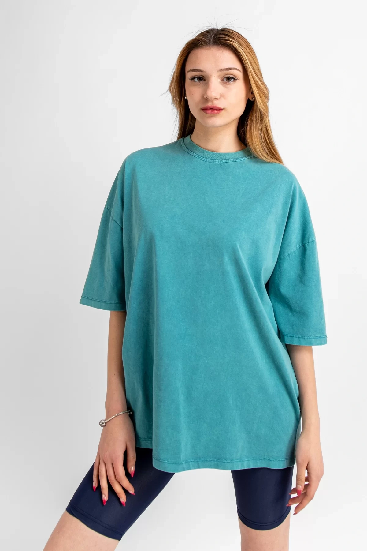 Yıkamalı Mint Yeşili Basic Oversize Unisex Tshirt