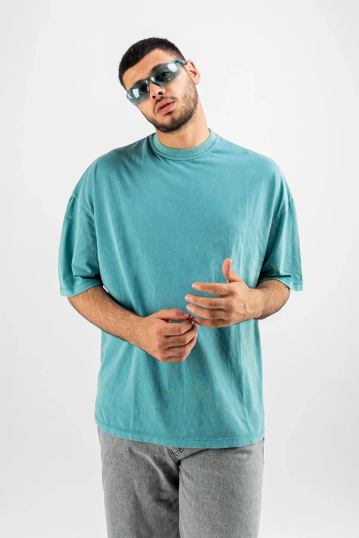 Yıkamalı Mint Yeşili Basic Oversize Unisex Tshirt