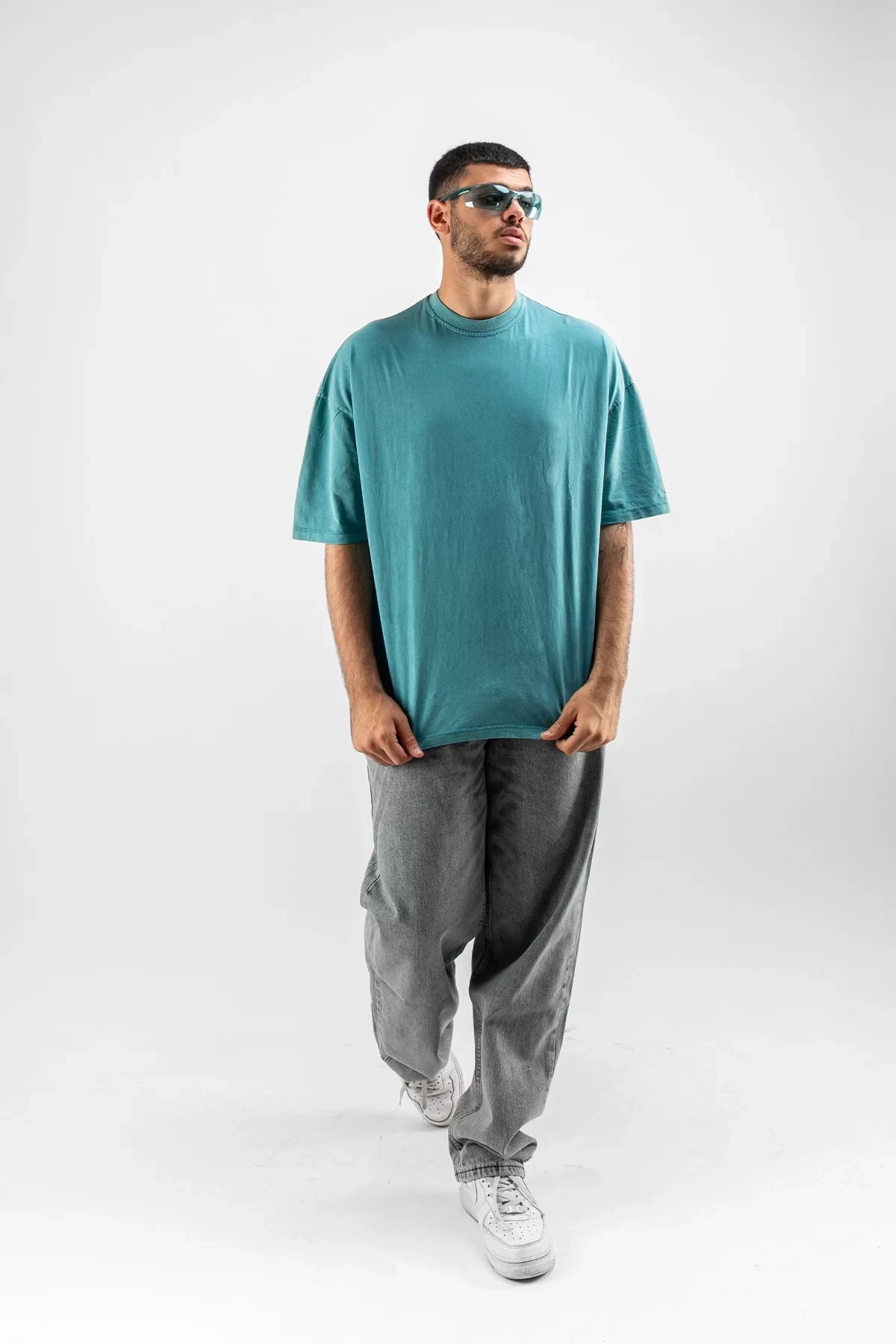 Yıkamalı Mint Yeşili Basic Oversize Unisex Tshirt