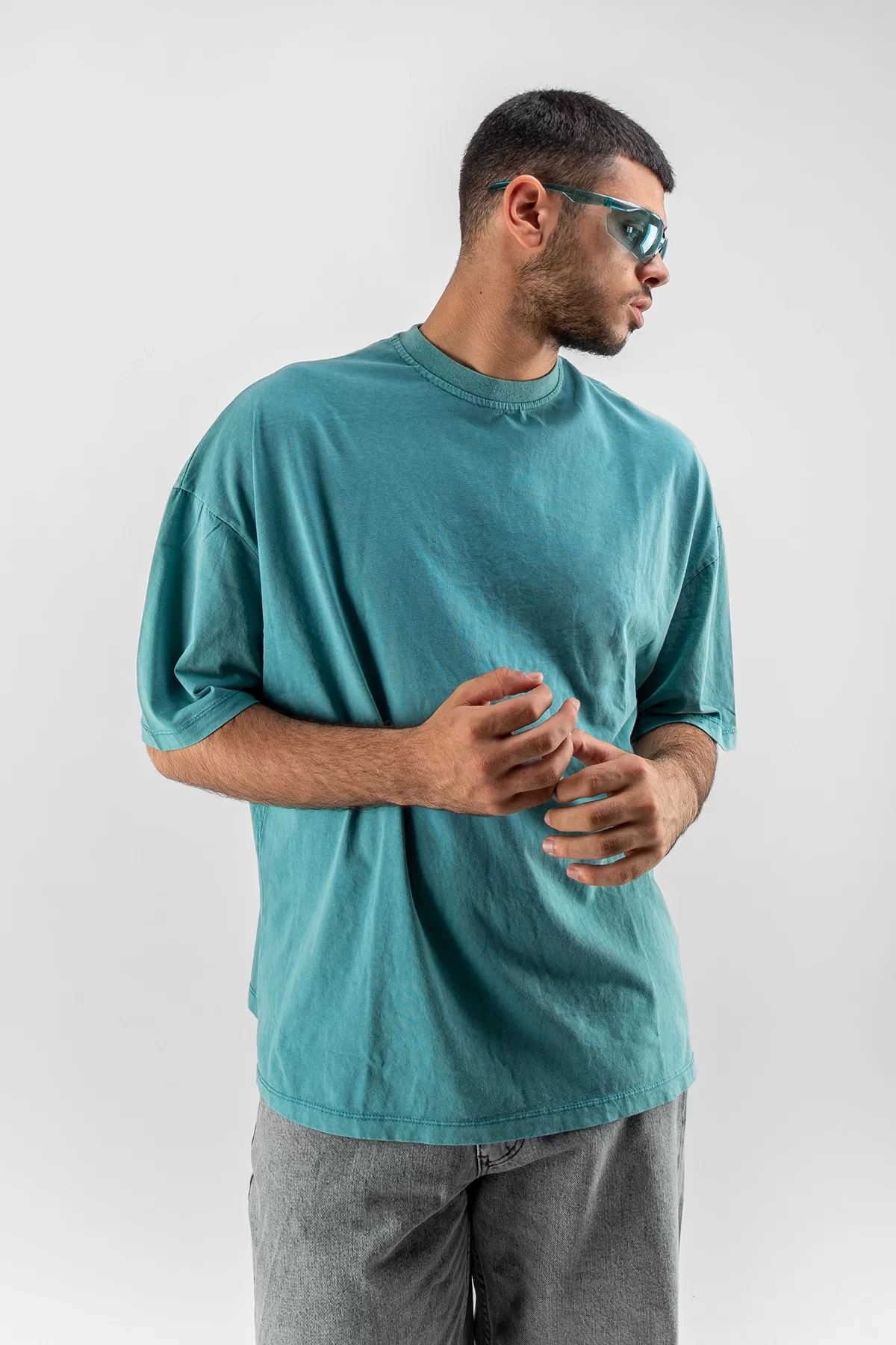 Yıkamalı Mint Yeşili Basic Oversize Unisex Tshirt