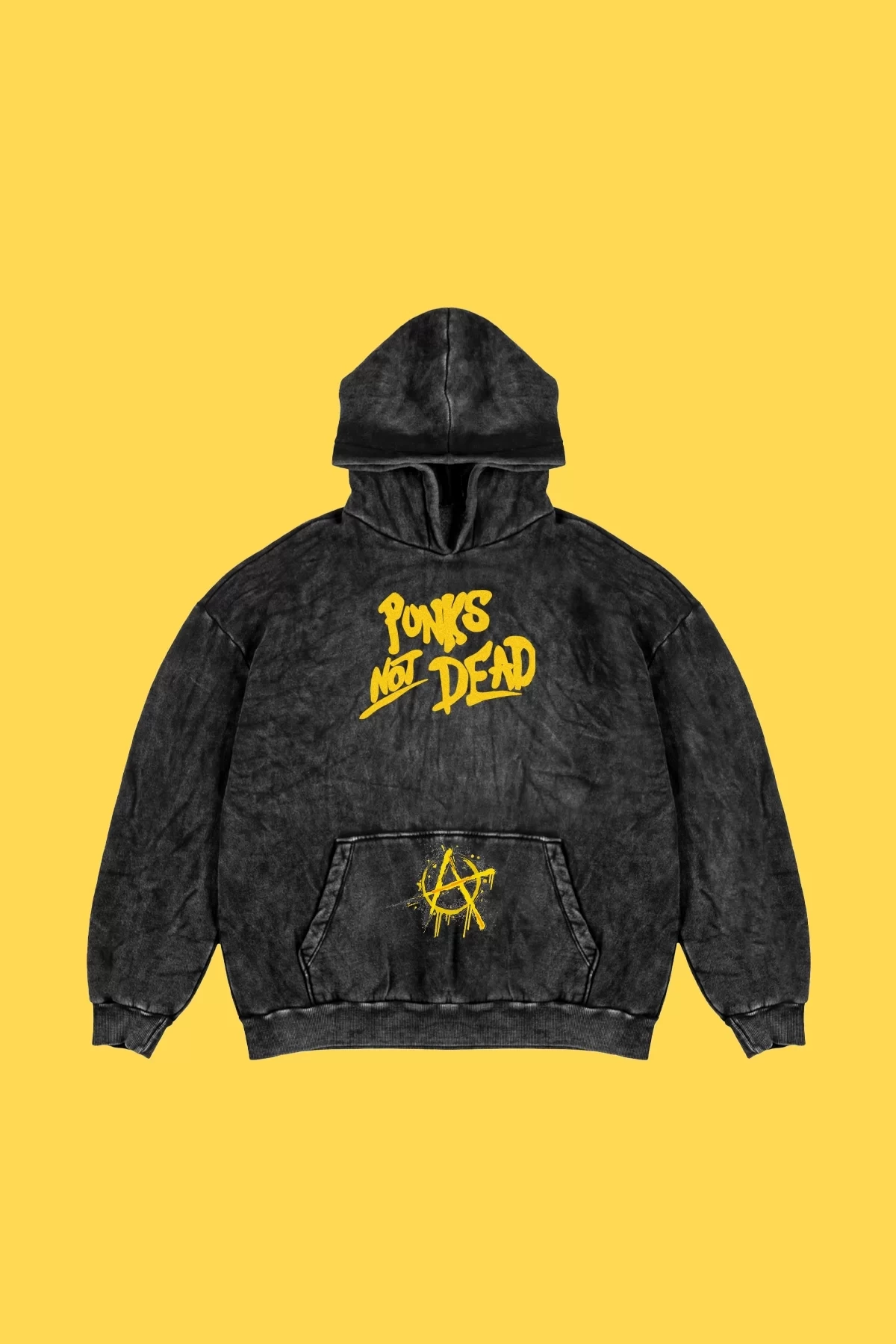 Yıkamalı Punks Not Dead Baskılı Oversize Unisex Füme Hoodie