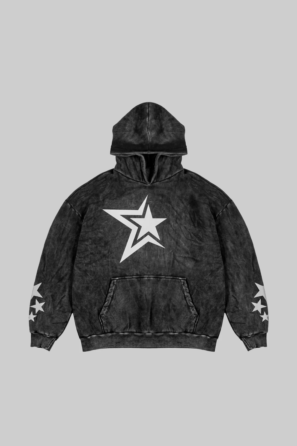 Yıkamalı Siyah 816 Stars Baskılı Oversize Unisex Hoodie