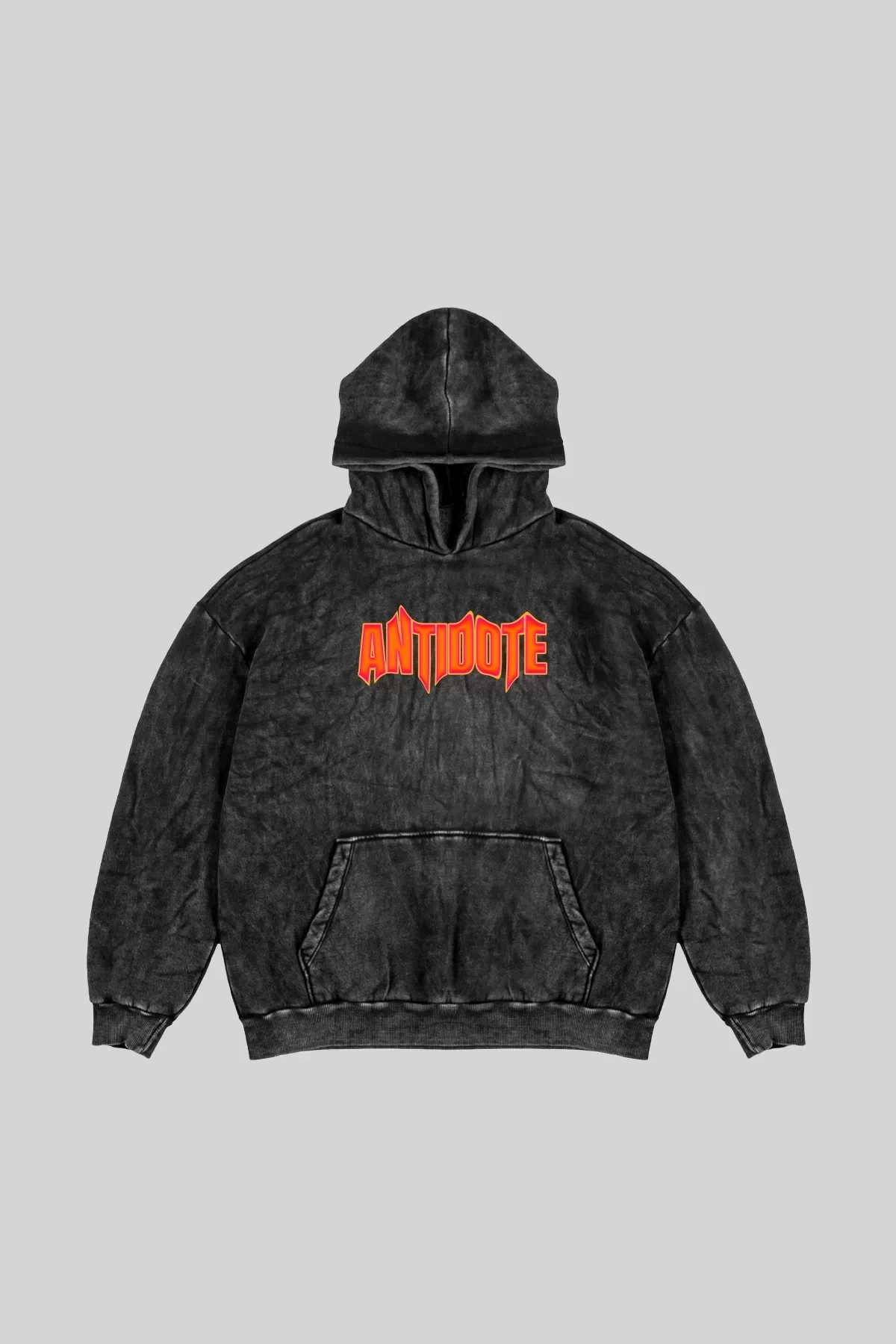 Yıkamalı Siyah Antidote Baskılı Oversize Unisex Hoodie