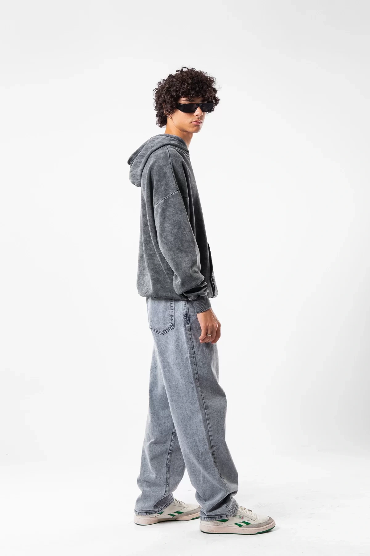 Yıkamalı Siyah Basic Oversize Unisex Hoodie