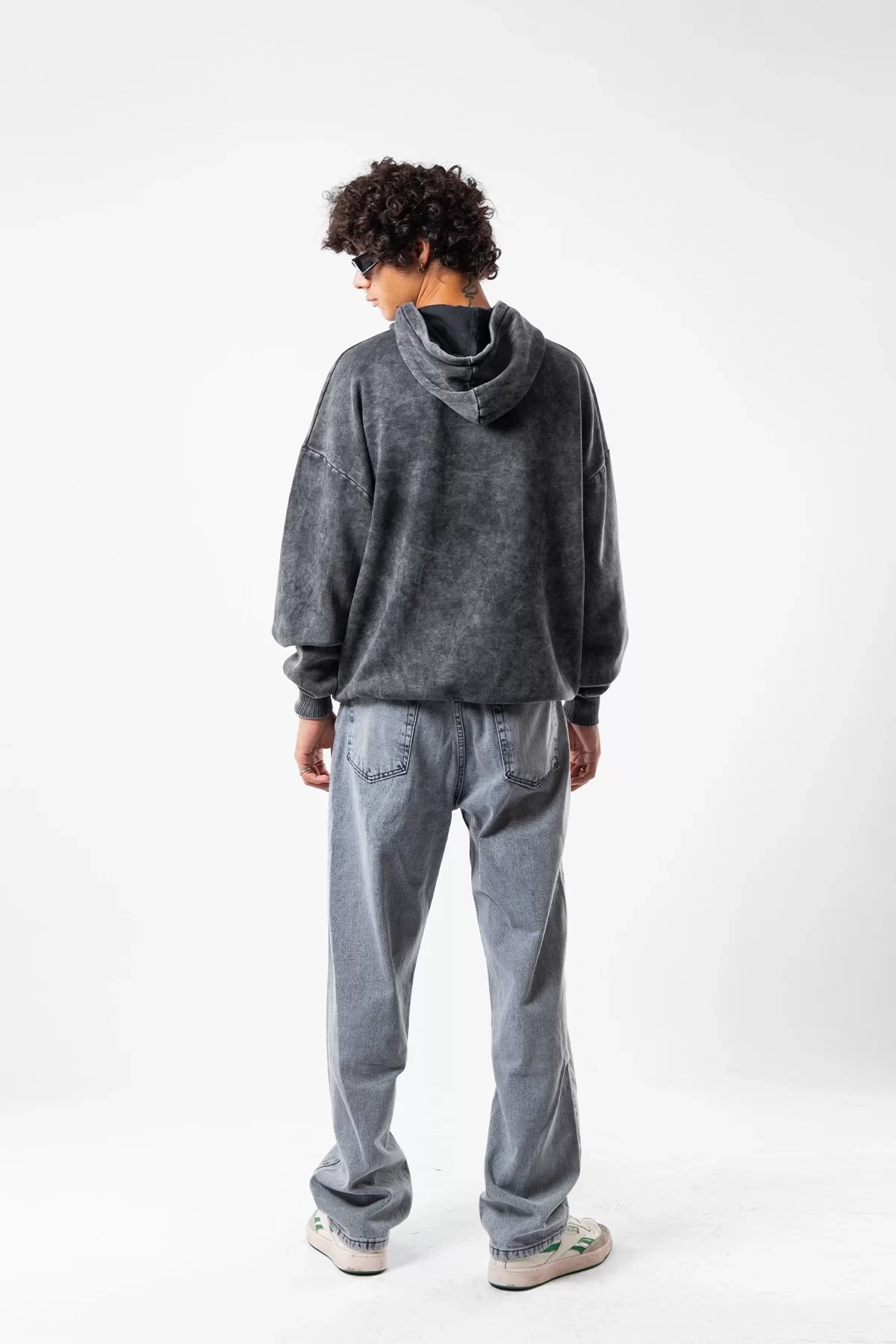 Yıkamalı Siyah Basic Oversize Unisex Hoodie
